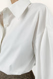 Ifomt White Button-Up Lantern Sleeve Shirt