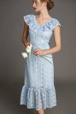 Ifomt - Light Blue Ruffled V-neck Maxi Dress