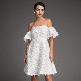 Ifomt - White Off-the-Shoulder Feather Mini Dress