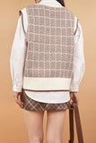 Ifomt Khaki Plaid V-Neck Sleeveless Striped Sweater Vest