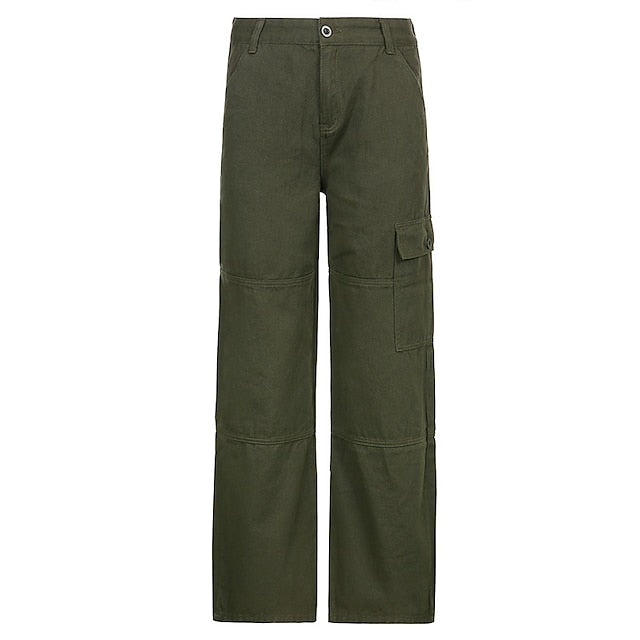 Women's Cargo Pants Cotton ArmyGreen Brown Black Low Waist Simple Casual Daily Baggy Micro-elastic Full Length Comfort Plain S M L