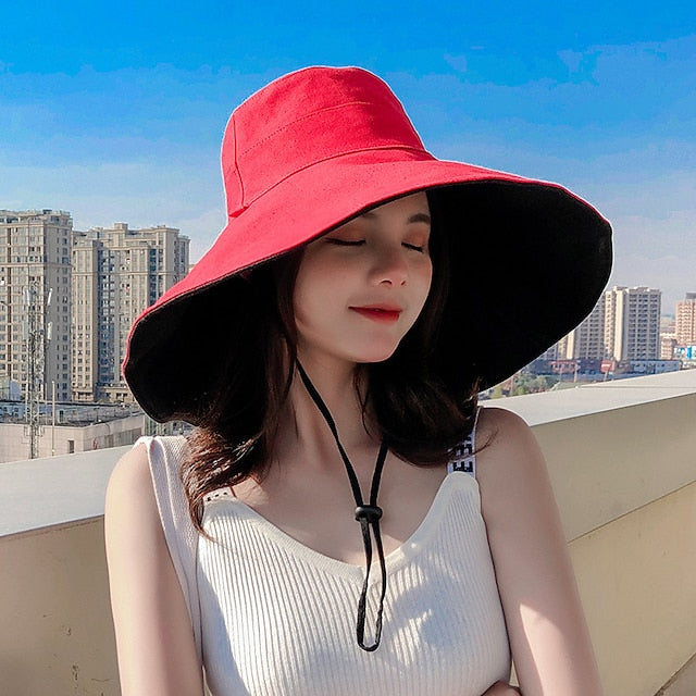 Sun Hat Hiking Hat Wide Brim Summer Outdoor Sunscreen Breathable Sweat wicking Hat 15cm double-sided khaki + beige 15cm double-sided red + beige 15cm double-sided red + black for Hunting Fishing Beach