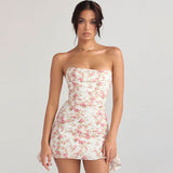 IFOMT Glamorous Rose Printed Ruched Strapless Corset Mini Dress - Floral