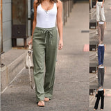 Women‘s spring autumn casual pants solid color lace casual loose straight trousers