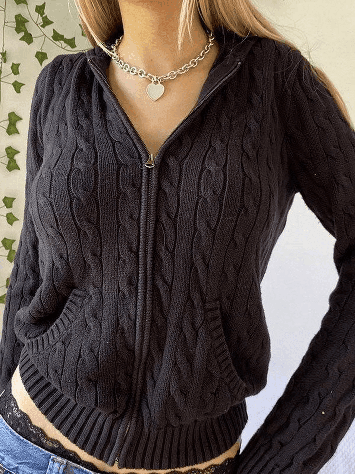 Ifomat Hooded Cable Knit Cardigan
