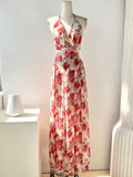 IFOMT 2024 New Fashion Elegant Pink Rose Floral V-Neck Long Dress