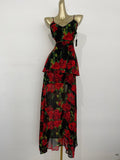 IFOMT 2024 New Fashion Elegant Red Rose Floral V-Neck Long Dress