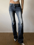 Ifomat Low Waist Slimming Wash Casual Flare Jeans