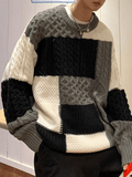Ifomat Men's Color Block Cable Knit Sweater