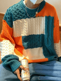 Ifomat Men's Color Block Cable Knit Sweater