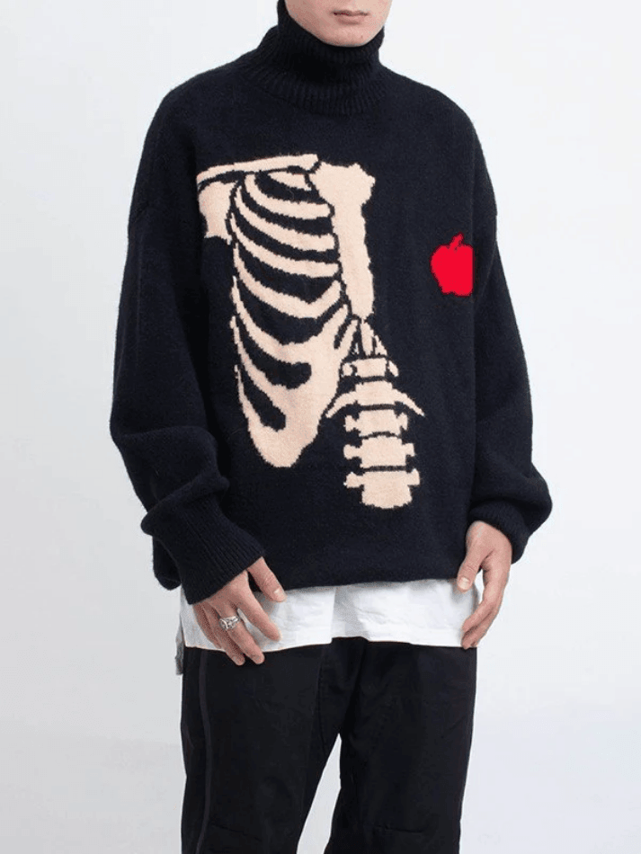 Ifomat Men's Skeleton Jacquard Turtleneck Sweater