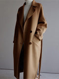 Women's Winter Wool Coat Fall Winter Long Coat Notch Single-Breasted Lapel Windproof Warm Overcoat Peacoat with Belt Stylish Long Sleeve Plain with Pockets Black Brown Beige