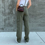 Women's Cargo Pants Cotton ArmyGreen Brown Black Low Waist Simple Casual Daily Baggy Micro-elastic Full Length Comfort Plain S M L