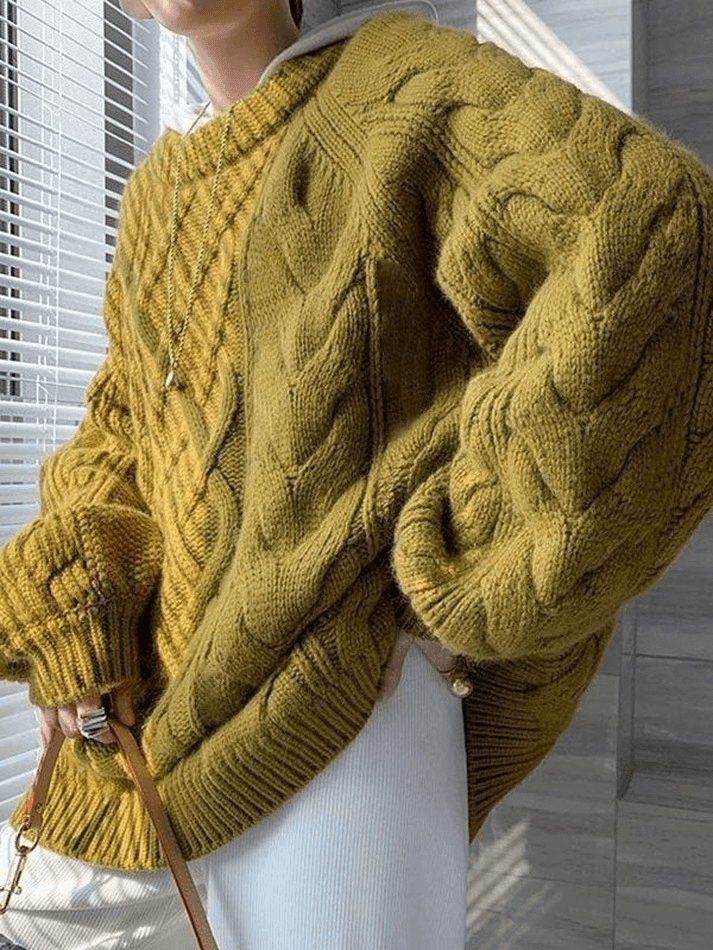 Ifomat Oversized Cable Knit Sweater