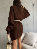 IFOMT 2024 New Fashion Dress Woman Style  Oversize Crewneck Knit Sweater Brown