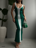 IFOMT 2024 New Fashion Dress Woman Style  Double Color Back Slit Side Detail Dress BF23S25005 Green-White