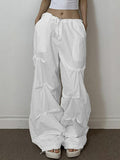 Ifomat Pleated Drawstring Bound Feet Loose Cargo Pants