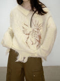 Ifomat Plush Slanted Shoulder Belted Strap Tattered Hem Sweater