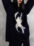 Ifomat Plush Spider Print Loose Sweater