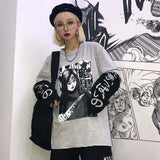 NiceMix Harajuku Sweatshirt Women Patchwork Unisex Pullovers Japanese Anime Print Comics Jumpers Fake 2 Pieces Woman Streetwear
