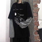 NiceMix Harajuku Sweatshirt Women Patchwork Unisex Pullovers Japanese Anime Print Comics Jumpers Fake 2 Pieces Woman Streetwear