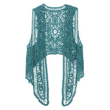 Asymmetric Open Stitch Cardigan Summer Beach Boho Hippie People Style Crochet Knit Embroidery Blouse sleeveless Vest 2022