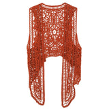 Asymmetric Open Stitch Cardigan Summer Beach Boho Hippie People Style Crochet Knit Embroidery Blouse sleeveless Vest 2022