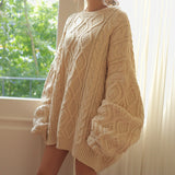Ifomt  Winter Spring Women Pullovers Sweater Oversize Knitted Lantern Sleeve Solid Minimalist Knitwear