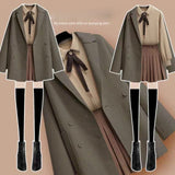 Ifomt Woolen Coat Three-Piece Jacket Blouse Short Skirt Plus Size Women Streetwear Autumn Winter Suit Female Age Reduction Double-Side