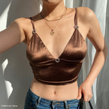 2023 New Women Crop Tops Y2K Aesthetic   Cute Summer Halter Brown Camis Fashion Casual Female Sleeveless 90s Corset Top