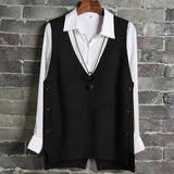 Woman Sleeveless Knitted Sweater Vest Waistcoat Side Buttons Casual Vest Female Pullover 2021 Fashion Autumn Solid Lady Top Girl