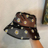 Back to College  Daisies Embroidered Buckets Hat Women Transparent Panama Lace Flower Beach Hats High Top Snapback Fashion Daisy Sun Cap Summer