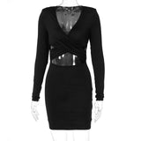 Black Sexy Long Sleeve Bodycon Dress For Women 2021 Ruched Hollow Out Wrap Autumn Mini Club Party Dress Robe Femme