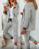 Ifomt Autumn Women Plaid Print Blazer Coat &amp; Drawstring Pants Sets 2022 Femme Pocket Design Jacket &amp; Trousers Traf Office Lady Outfits