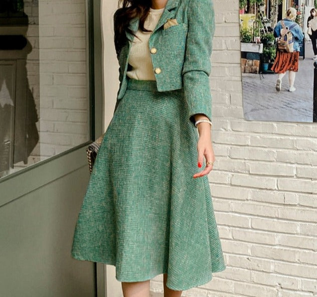 Ifomt Vintage Ladies 2 Pieces Skirt Suits Short Jackets & High Waist A-Line Midi Skirts 2023 Autumn Elegant Women Suits