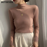 Chic Casual Half Turtleneck Women Sweaters 2023 Autumn Winter Pullovers Full Sleeve Stretched Female Knitted Tops