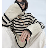 2022 Striped Turtleneck Pullover Women Fashion Autumn Winter Jumper Knitwear Casual Loose Vintage Oversized Knitted Sweaters