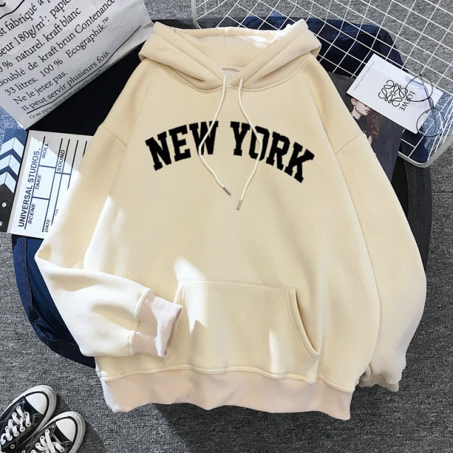 Ifomt Oversized Hoodies Women&#39;s Sweatshirts NEW YORK Printing Hooded Female 2022 Thicken Warm Hoodies Lady Autumn Pullovers Tops