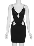Backless Cut Out Sleeveless Sexy Party Dresses Women Fashion 2022 Spaghetti Strap Black Bow Mini Summer Bodycon Dress