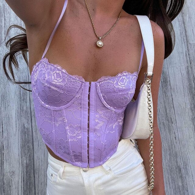 Ifomt Off Shoulder White Lace Party Corset Tops Summer 2022 Black Spaghetti Strap Backless Sexy Camis Women Crop Top Y2k
