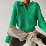 Green Cropped Sweater Women Pullover Black Autumn Winter V Neck Long Sleeve Knitted Sweater Tops Fashion 2022 Casual