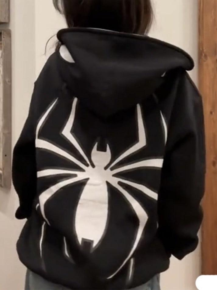 Ifomat Punk Spider Print Oversized Hoodie