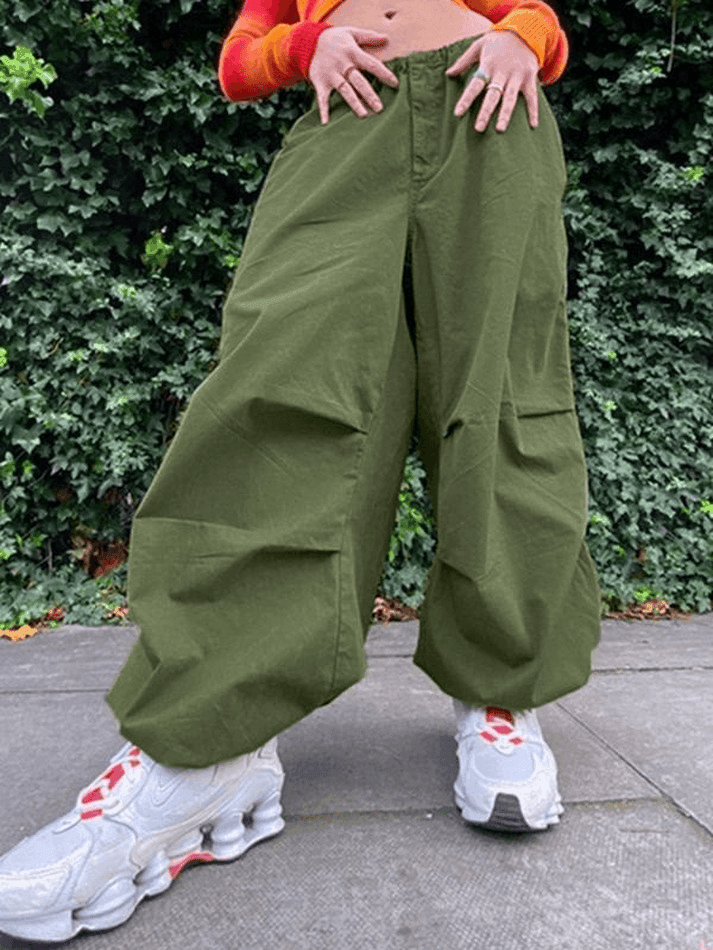 Ifomat Relaxed Drawstring Low Waist Cargo Pants
