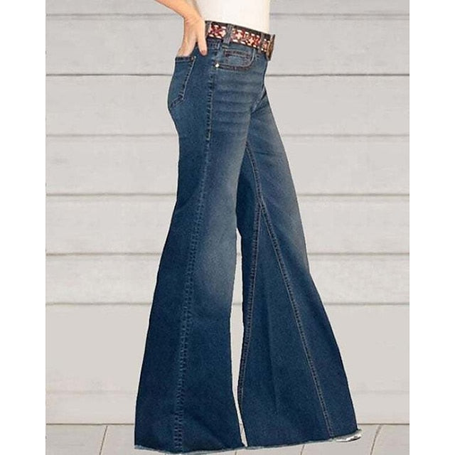 Women's Jeans Bootcut Flared Pants Bell Bottom Denim Blue Dark Blue Fashion Casual Daily Weekend Baggy Micro-elastic Full Length Comfort Plain S M L XL XXL