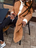 Women's Winter Coat Fleece Sherpa Jacket Windproof Warm Long Bear Teddy Coat with Pockets Double Breasted Lapel Casual Street Style Plush Plain Regular Fit Outerwear Long Sleeve