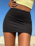 Ifomat Simple Stretch Black Mini Skirt