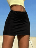 Ifomat Simple Stretch Black Mini Skirt