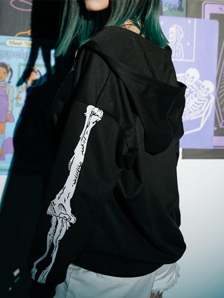 Ifomat Skeleton Print Baggy Oversized Hoodie