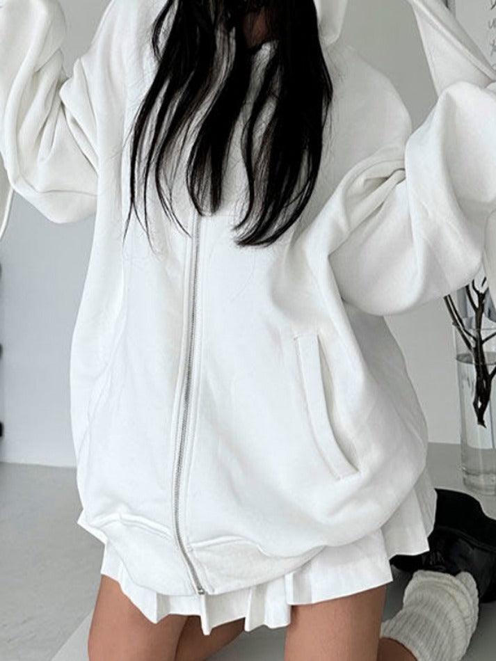 Ifomat Solid Color Lovely Rabbit Styling Oversized Hoodie