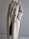 Women's Winter Wool Coat Fall Winter Long Coat Notch Single-Breasted Lapel Windproof Warm Overcoat Peacoat with Belt Stylish Long Sleeve Plain with Pockets Black Brown Beige